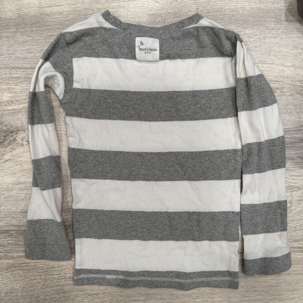 Burts Bees Kids Grey White Striped Organic Cotton Long Sleeve Pajama Top Size L